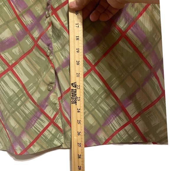 DonnKenny Casual Short Sleeve Top Geo Plaid XL Grannycore Button Shoulder Pad - Picture 7 of 10